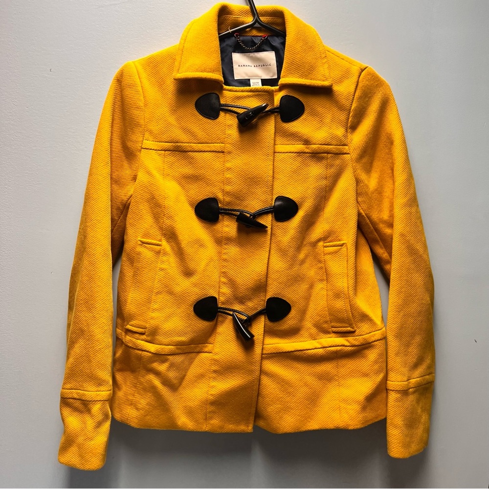 Banana Republic Yellow Pea Coat with Black Toggles